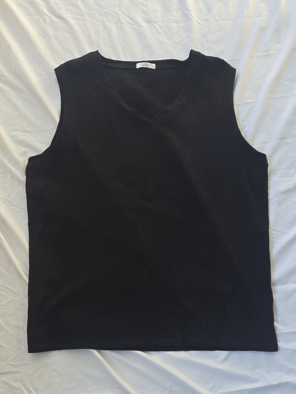 Men's Black Sleeveless Vneck Linen Rayon Blend Shirt, Elegant & Simple